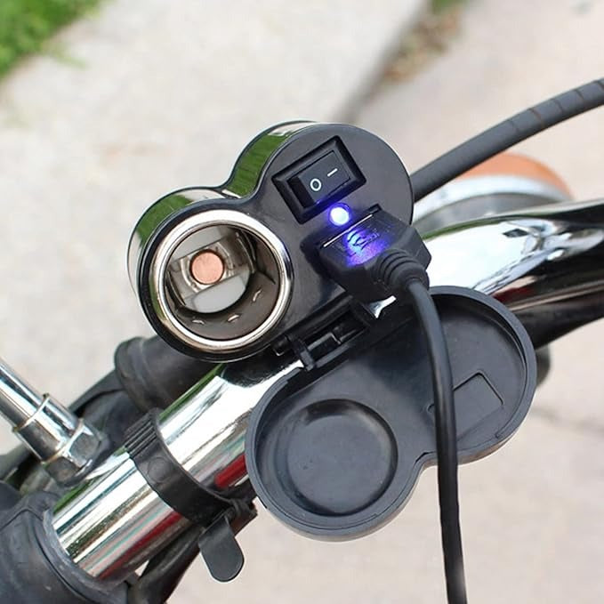 12V Motorcycle USB Charger Socket and Lighter