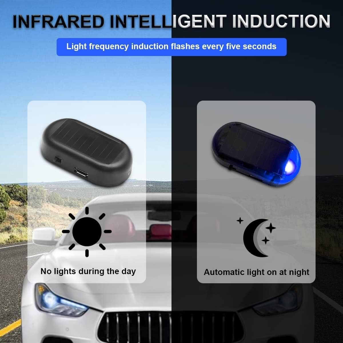 Solar Power Fake Security Alarm Light  For Car