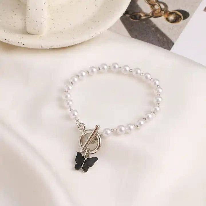 Elegant Pearl Tassel Butterfly Bracelet