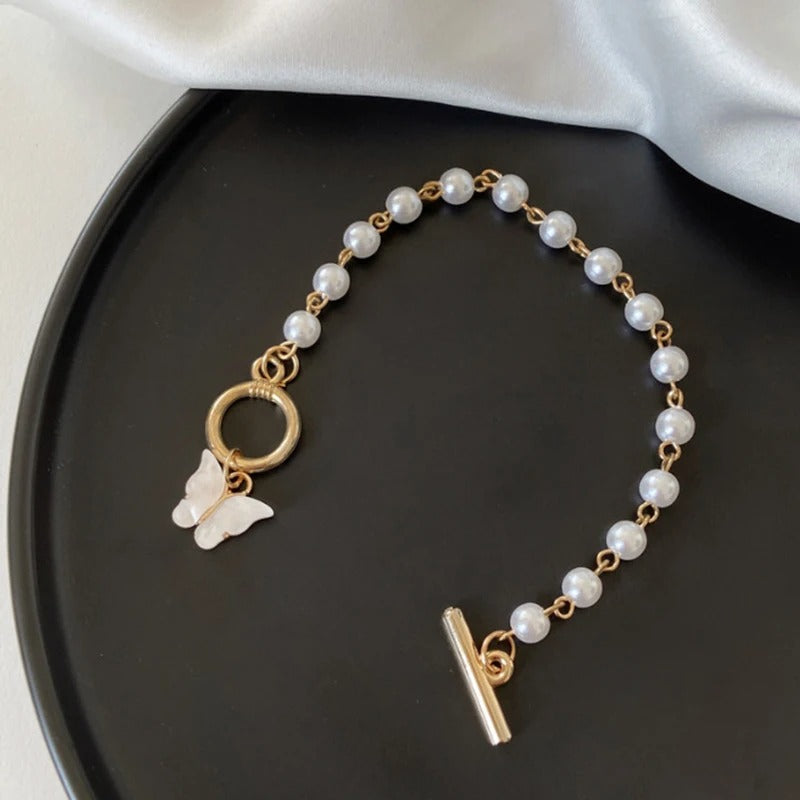 Elegant Pearl Tassel Butterfly Bracelet